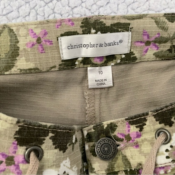 Christopher & Banks Skort Floral Green Purple Size 10 Pockets Gorpcore Ripstop - Picture 2 of 11